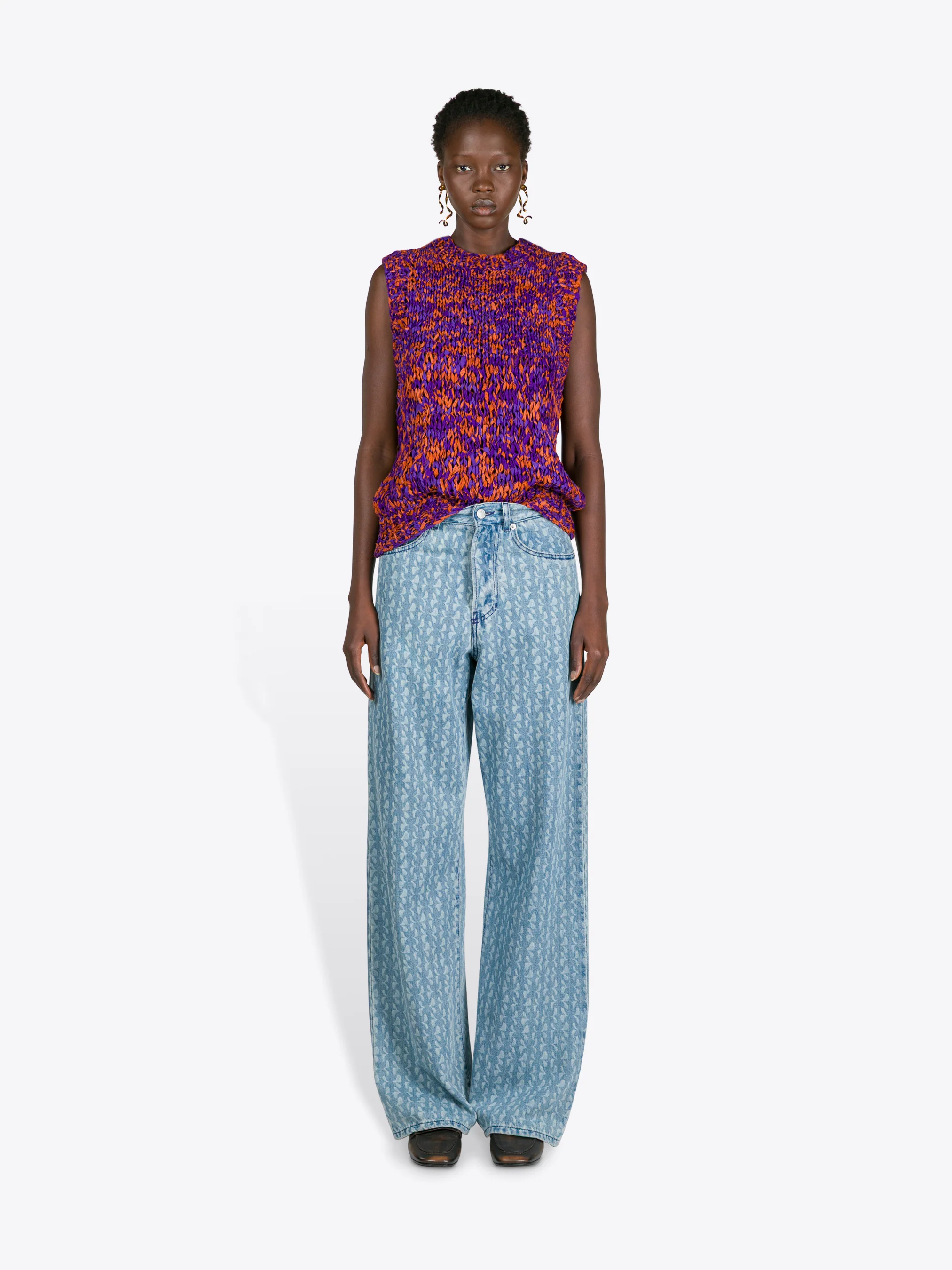 Printed denim pants