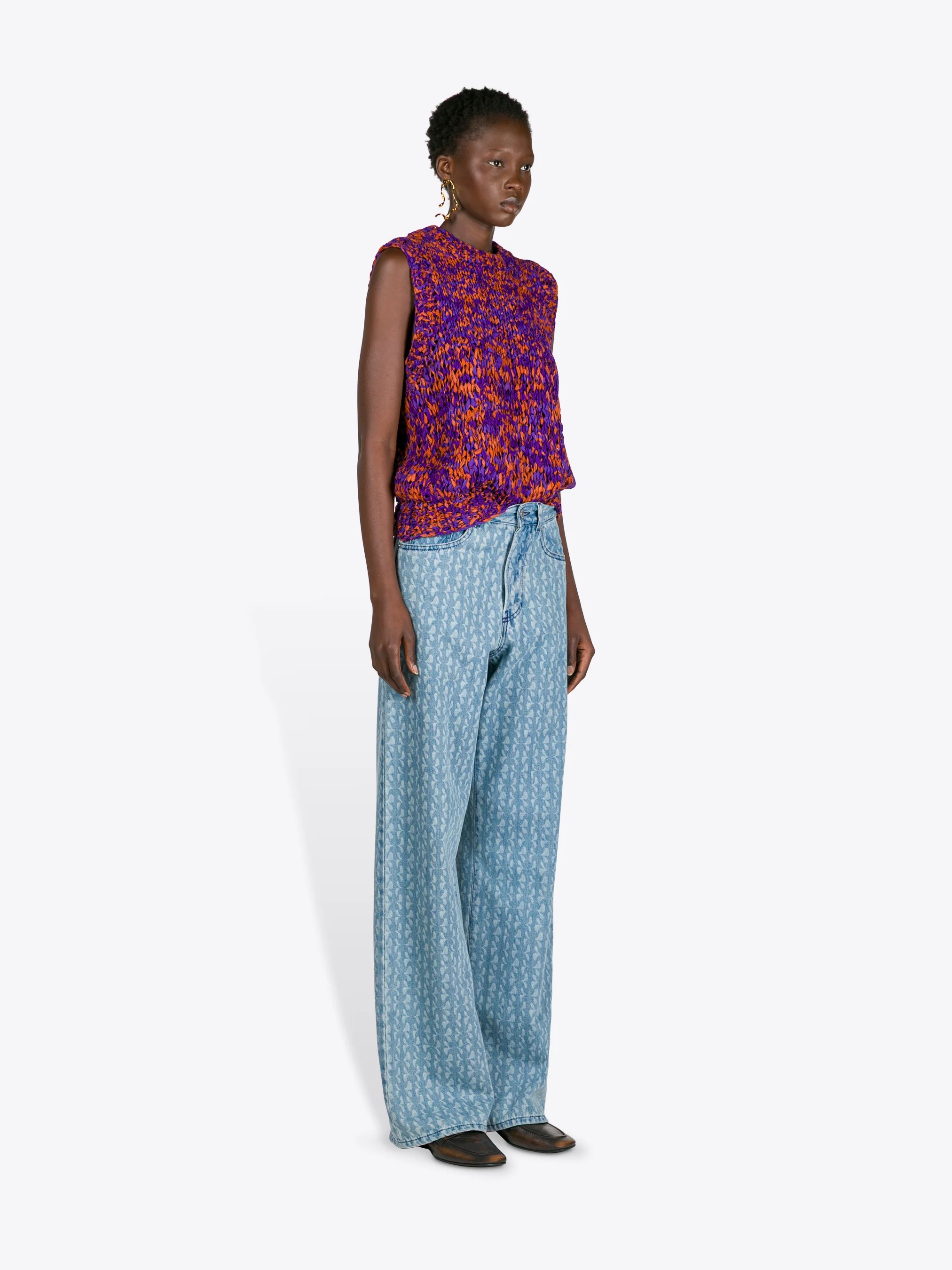 Printed denim pants