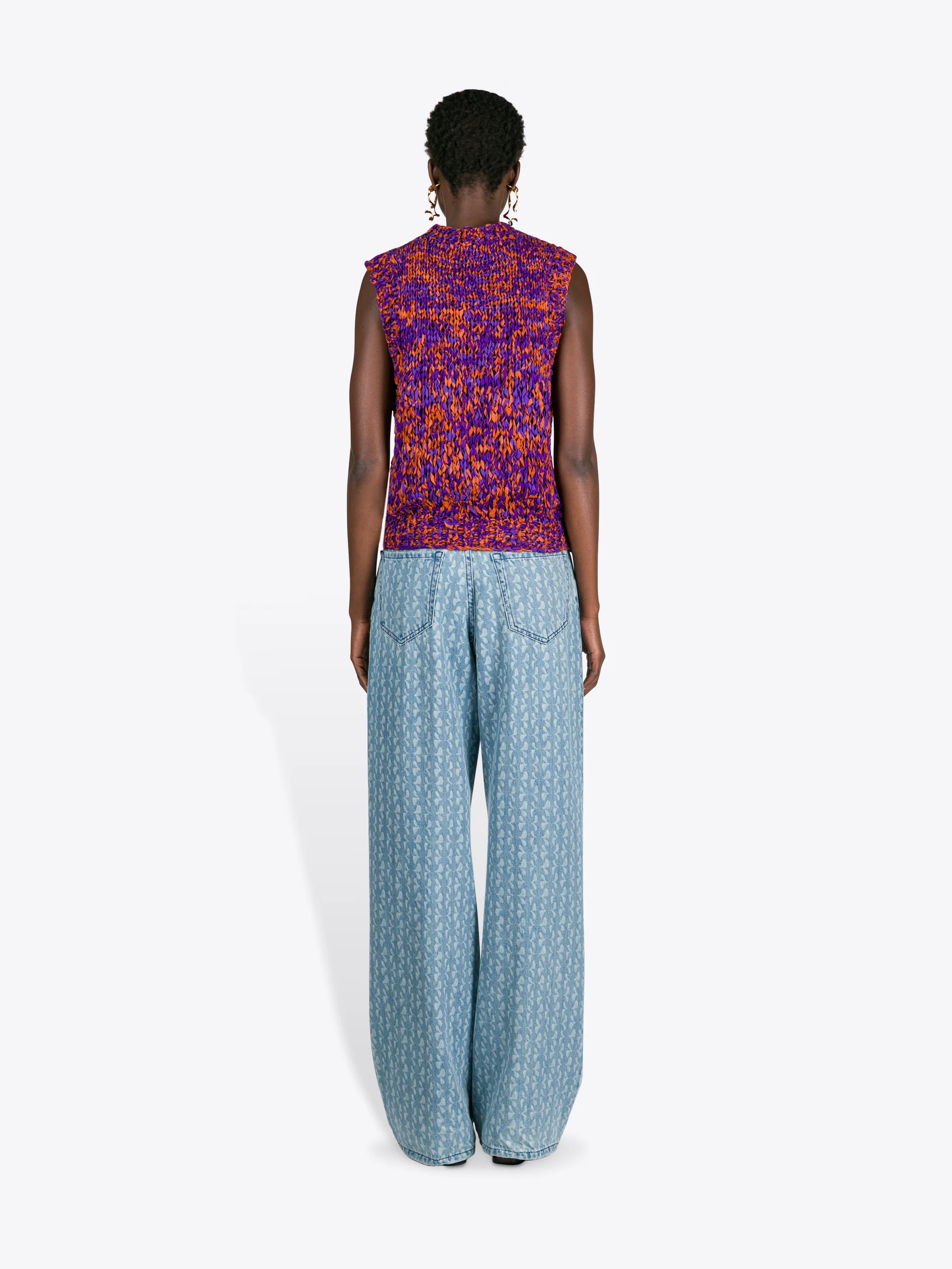 Printed denim pants