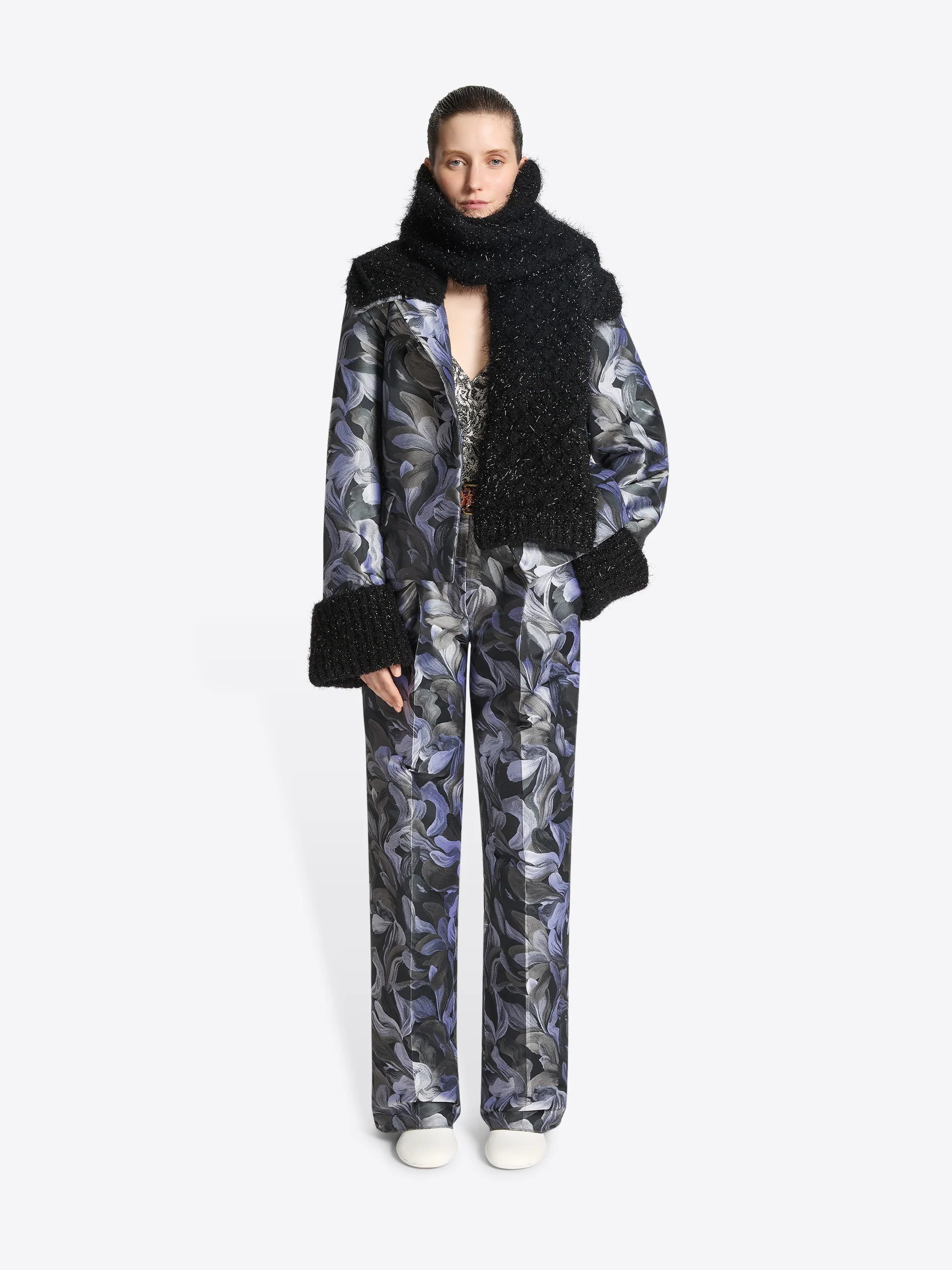Metallized knit scarf