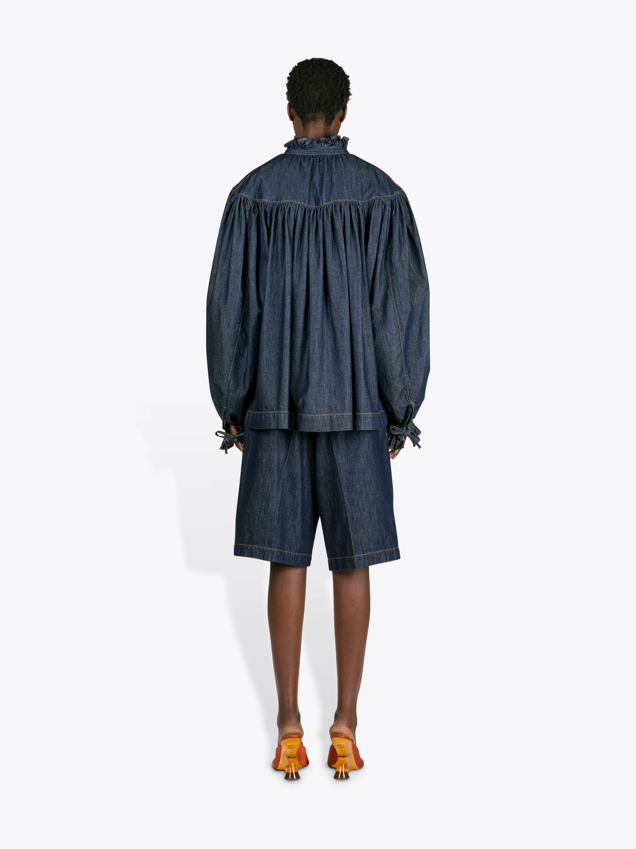 Ruffled denim shirt