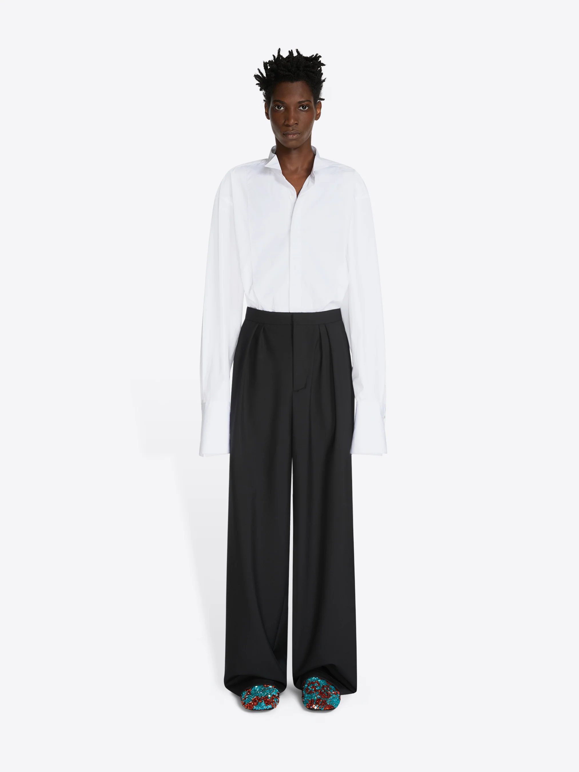 Belted wool mohair pants