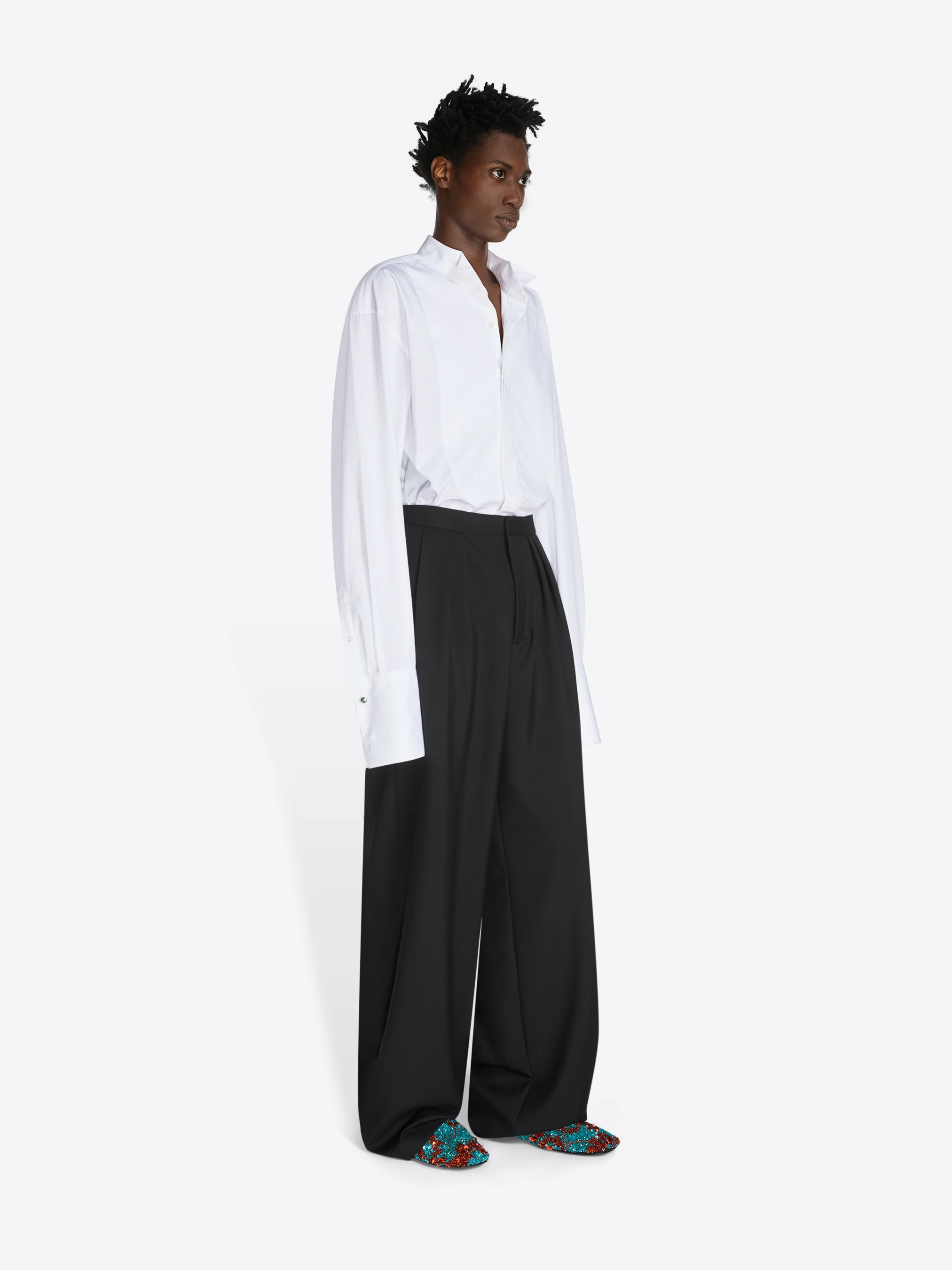 Belted wool mohair pants