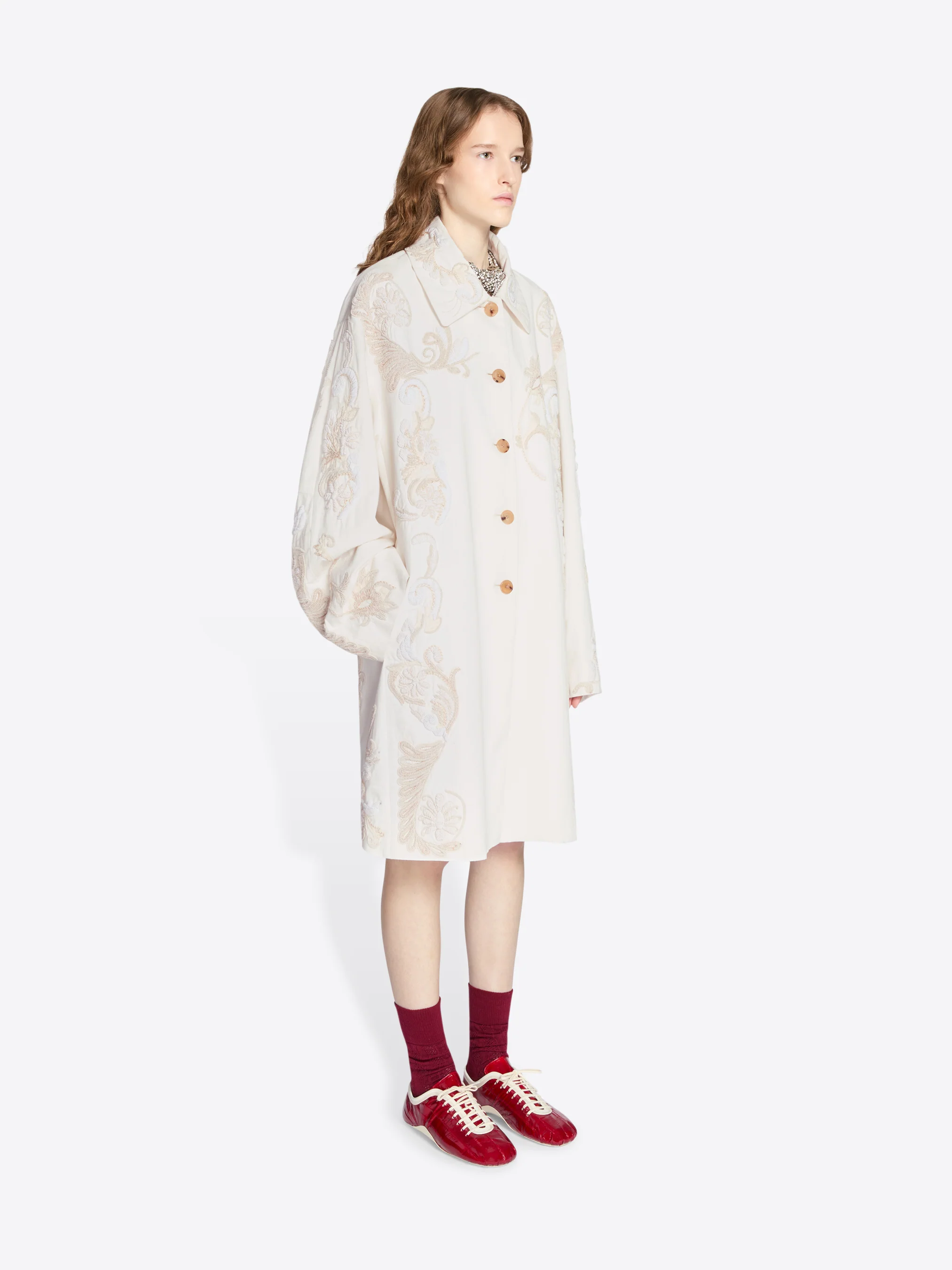 Embroidered A-line coat