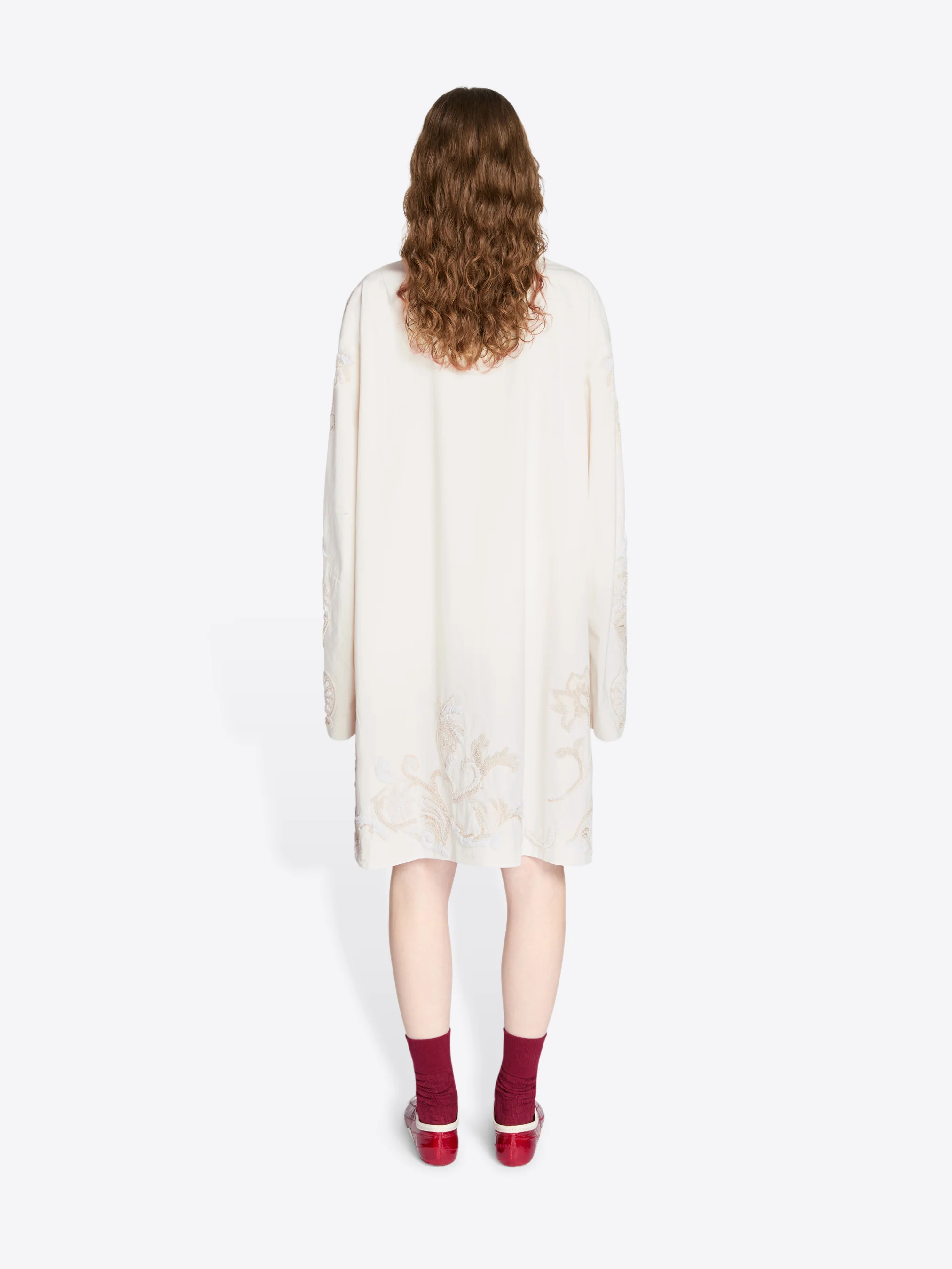 Embroidered A-line coat