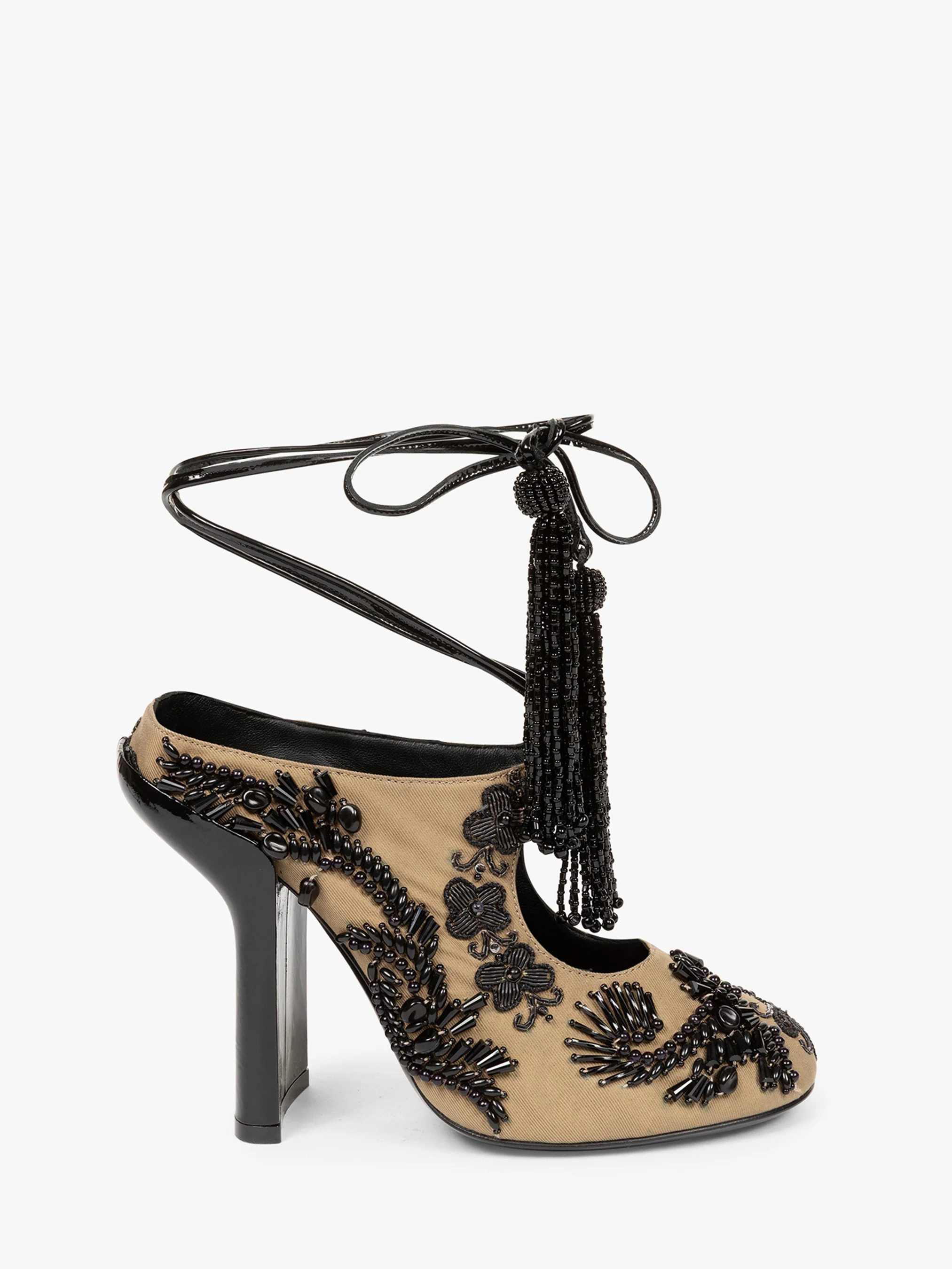 Embroidered lace-up mules