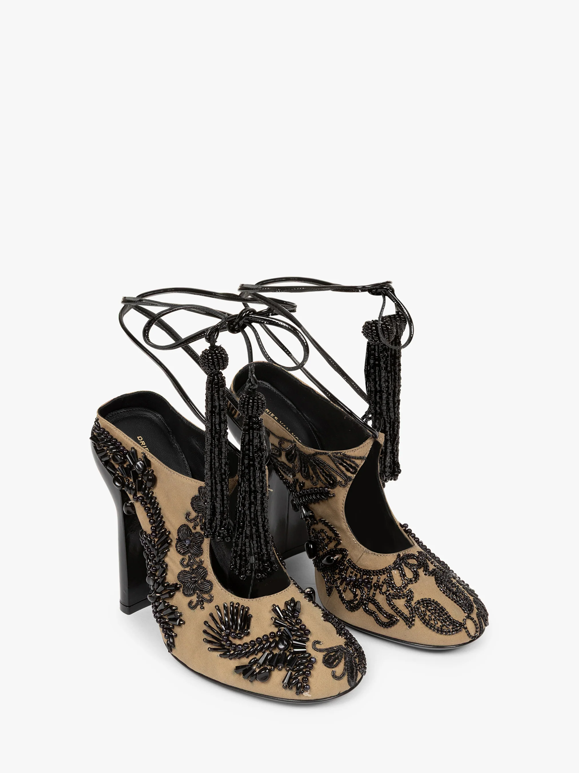 Embroidered lace-up mules