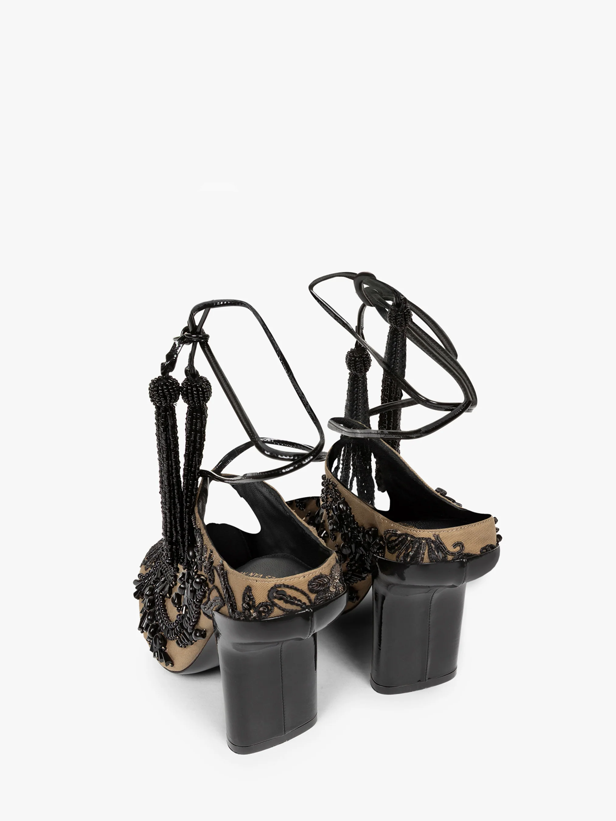 Embroidered lace-up mules