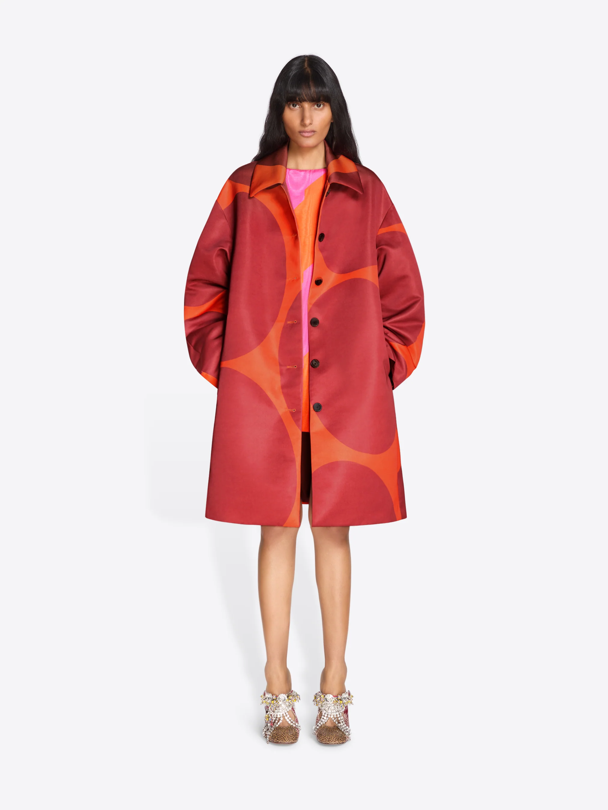Printed A-line coat