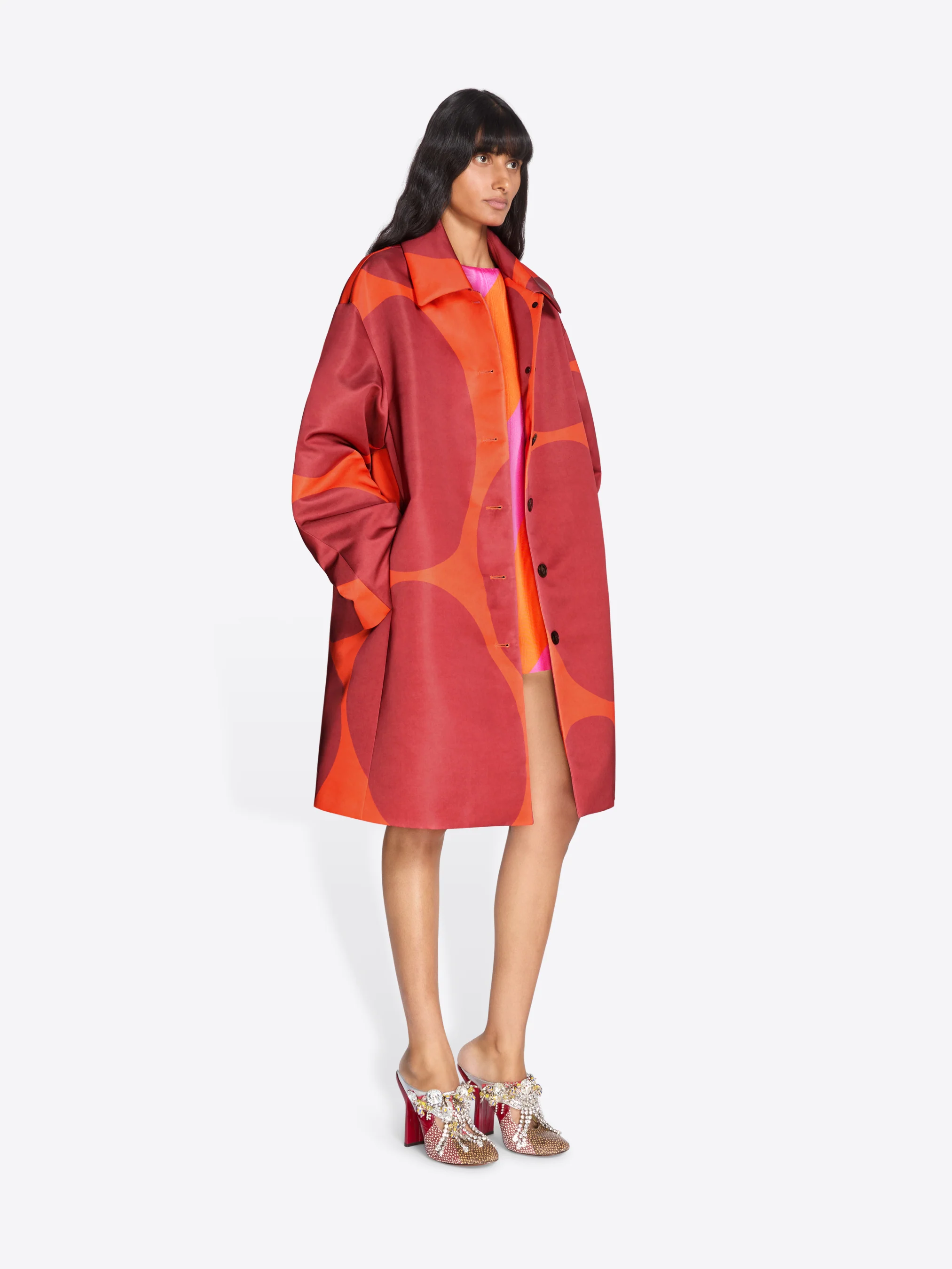 Printed A-line coat