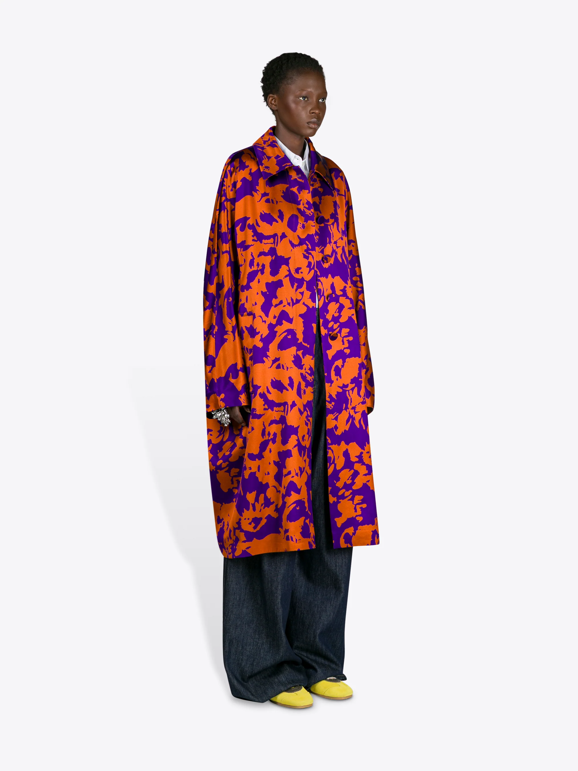Floral viscose satin coat