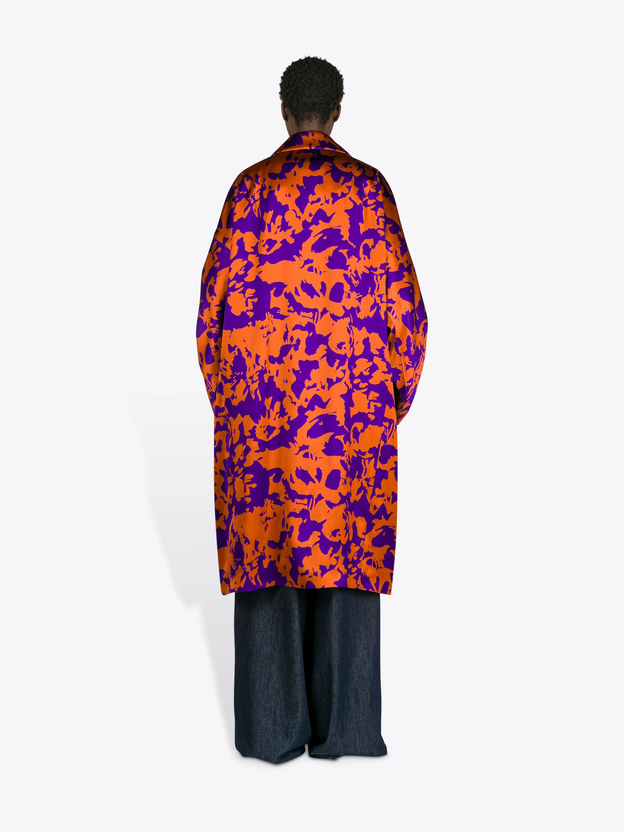 Floral viscose satin coat