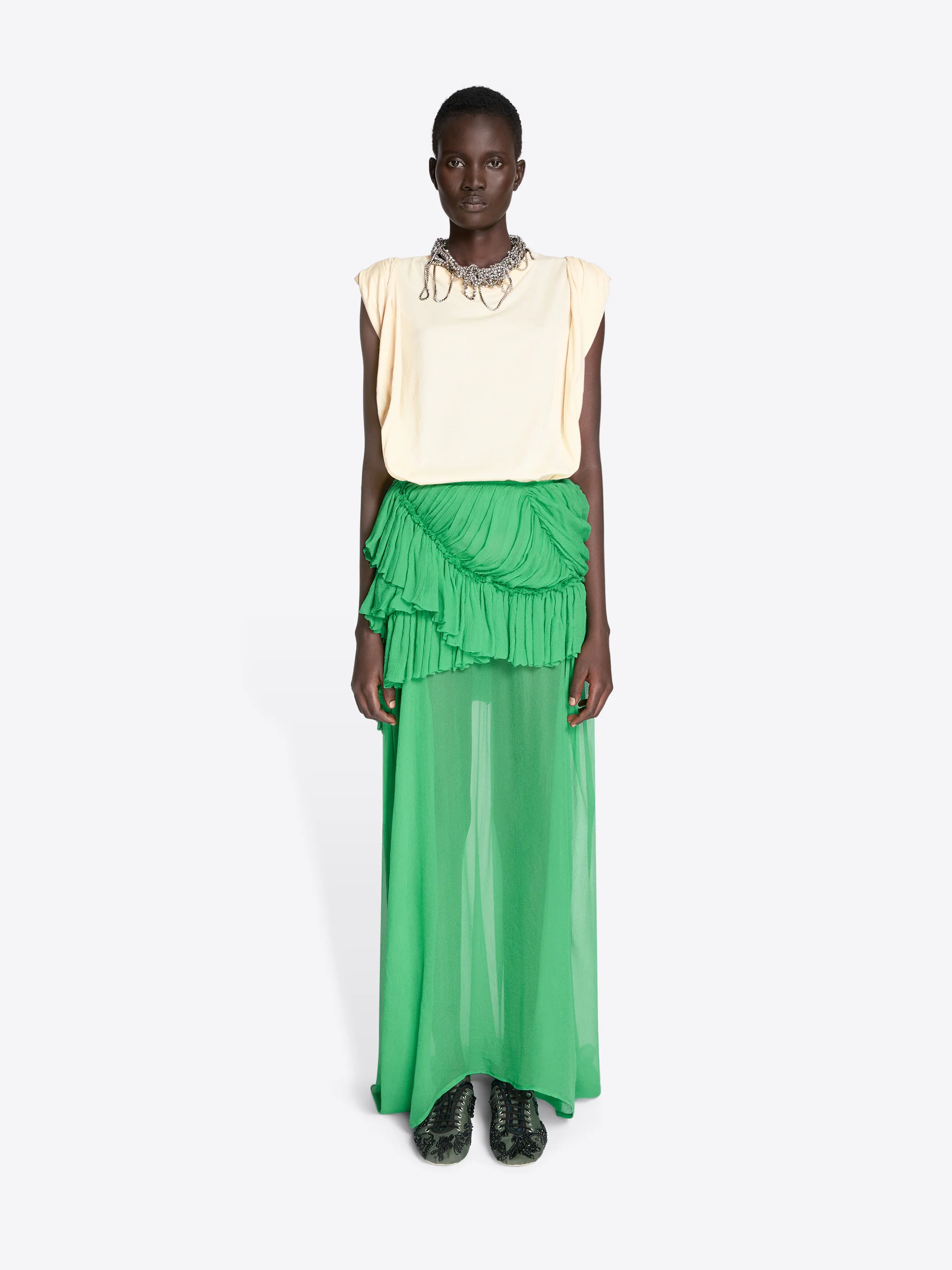 Ruffled silk skirt