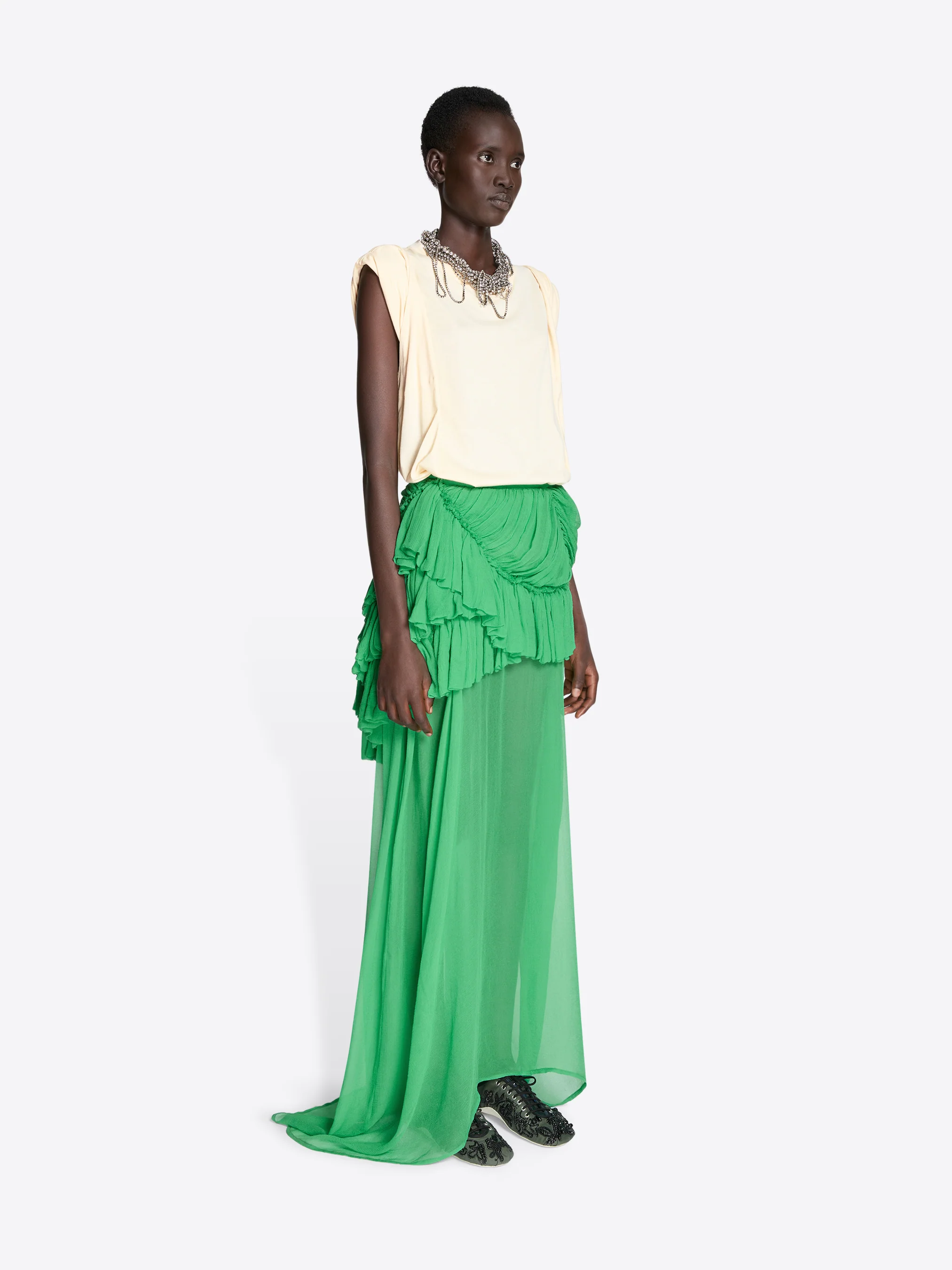 Ruffled silk skirt