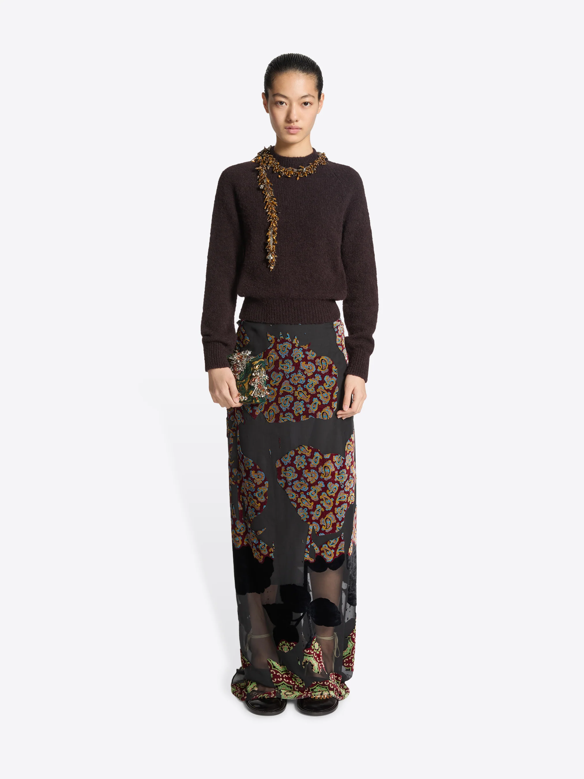 Layered viscose silk skirt
