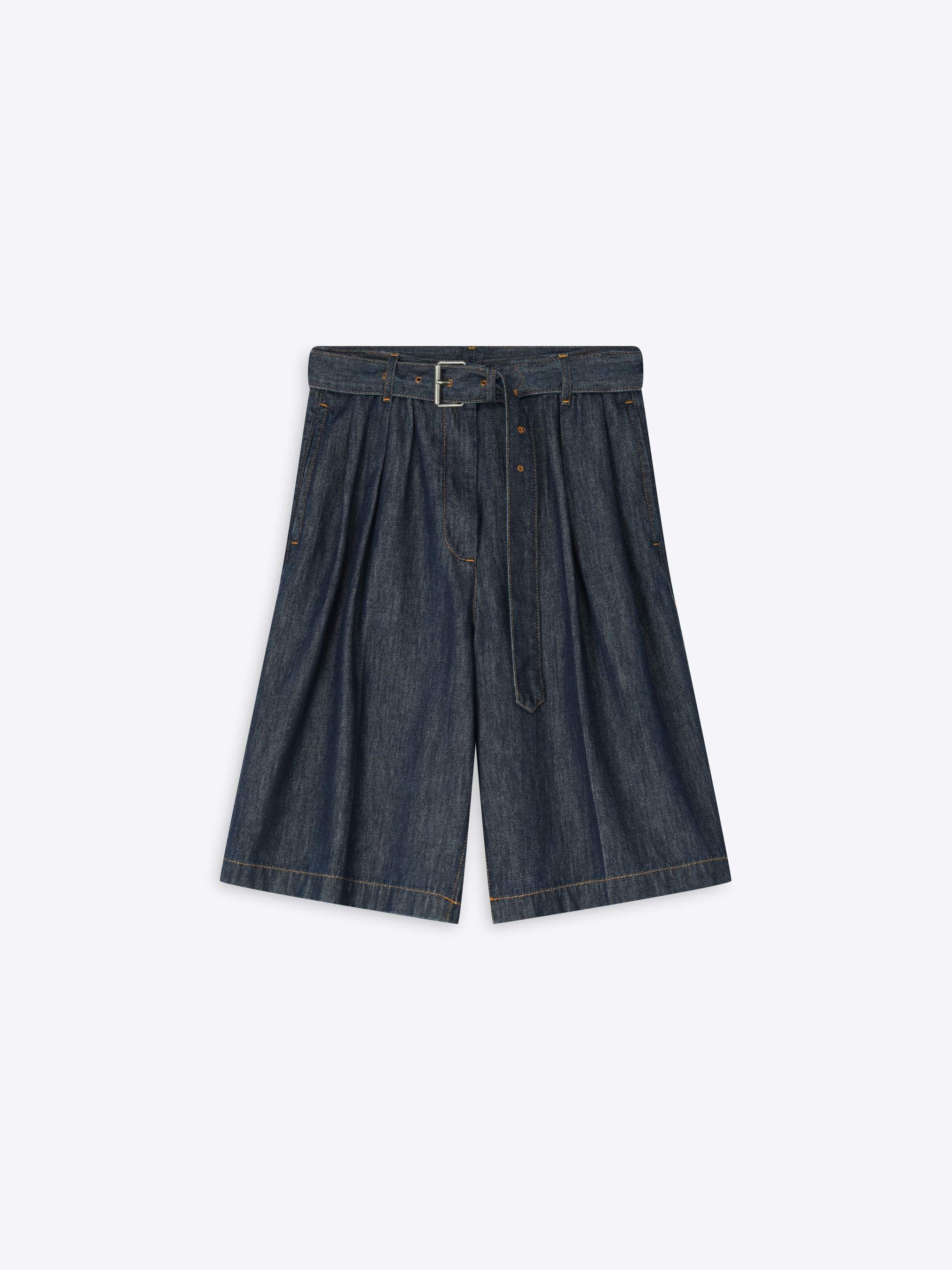 Belted denim shorts